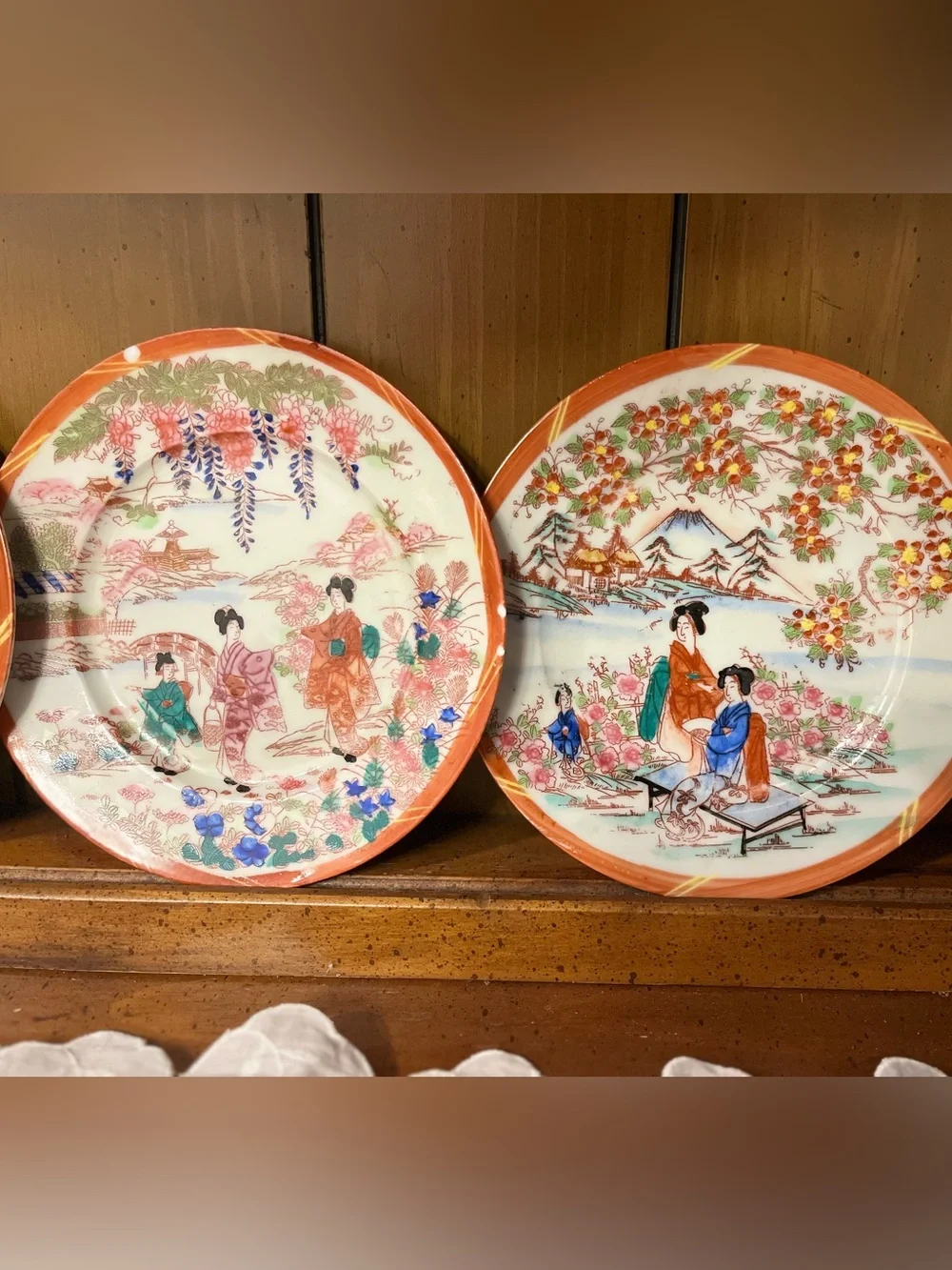 Vintage Hand-Painted Chinese Red-Trim Porcelain Set